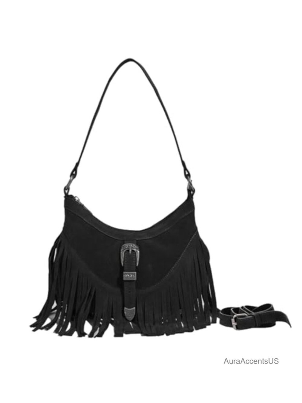 Faux Suede Fringe Mini Shoulder Bag Tassel Hobo Purse for Women